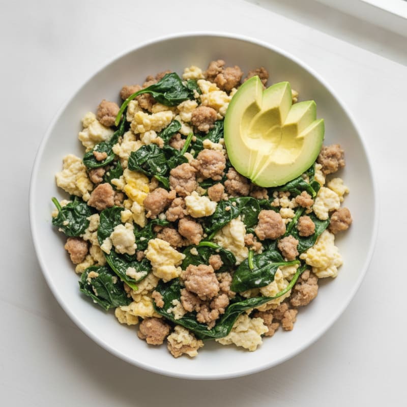 Egg White and Turkey Sausage Scramble with Spinach