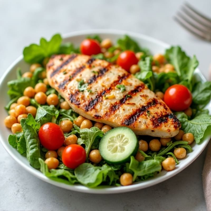 Grilled Chicken Salad with Chickpeas and Greens