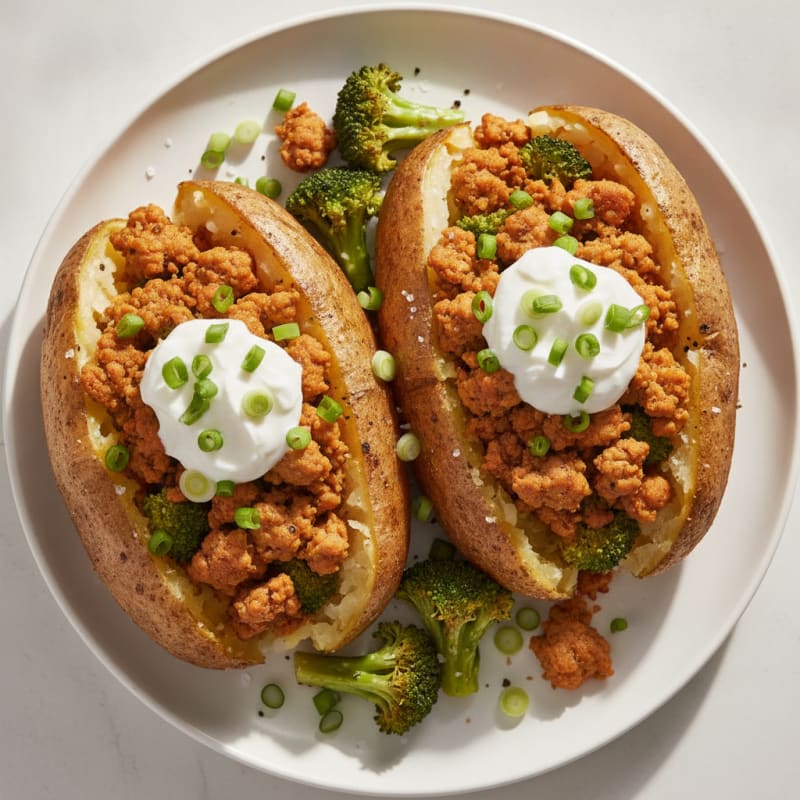 Loaded Savory Ground Turkey Baked Potatoes