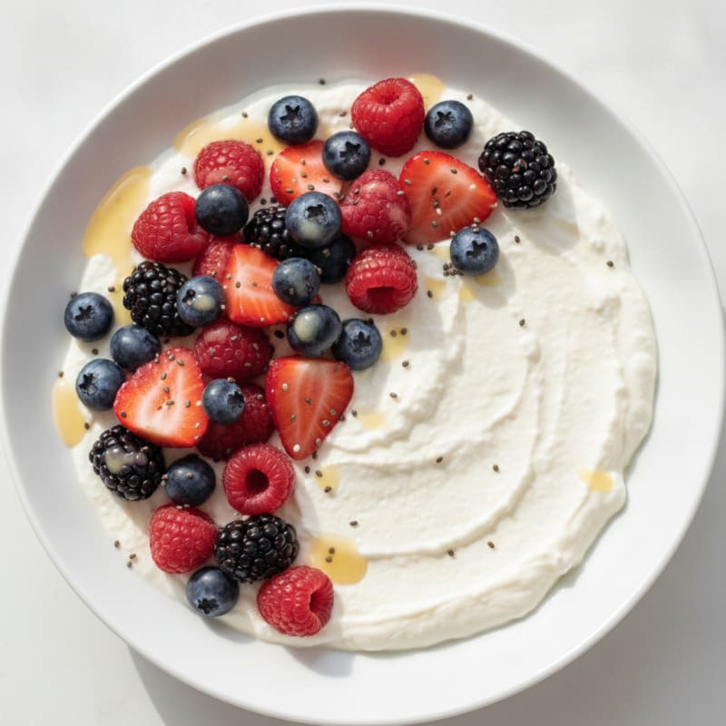 Silky Greek Yogurt Protein Pudding with Mixed Berries