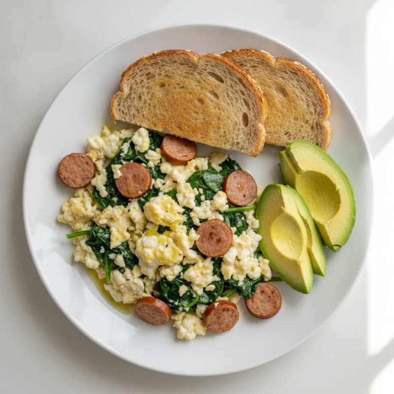 Egg White Scramble with Turkey Sausage and Spinach