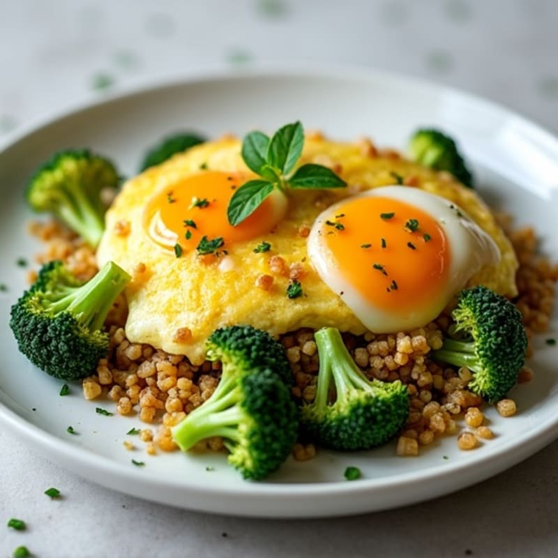 Scrambled Eggs with Quinoa and Sautéed Broccoli