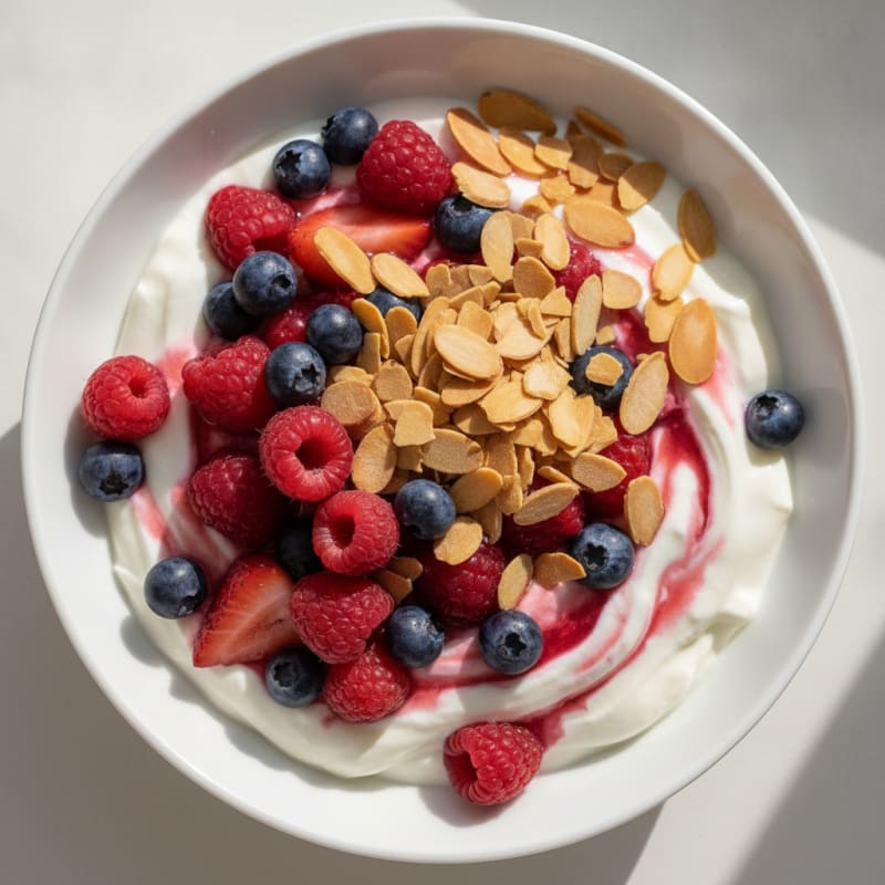Greek Yogurt Protein Parfait with Mixed Berries and Almonds