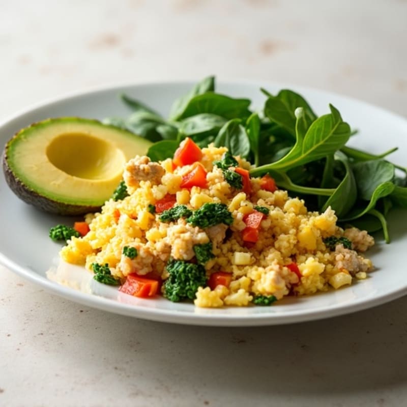 Egg White Veggie Scramble with Turkey and Spinach