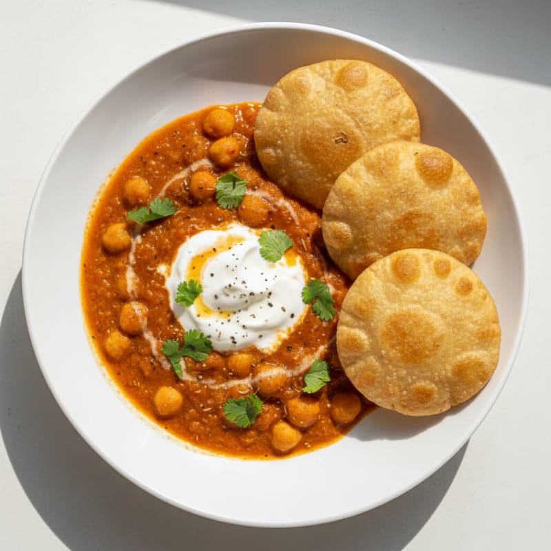 Spiced Chickpea Curry with Fried Puri