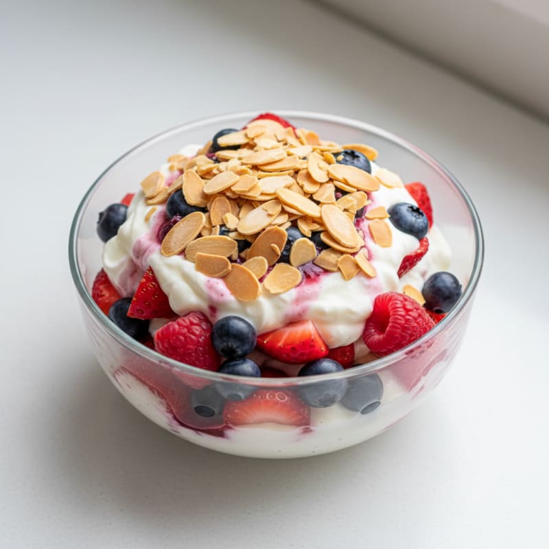 Creamy Greek Yogurt Protein Parfait with Mixed Berries and Almonds