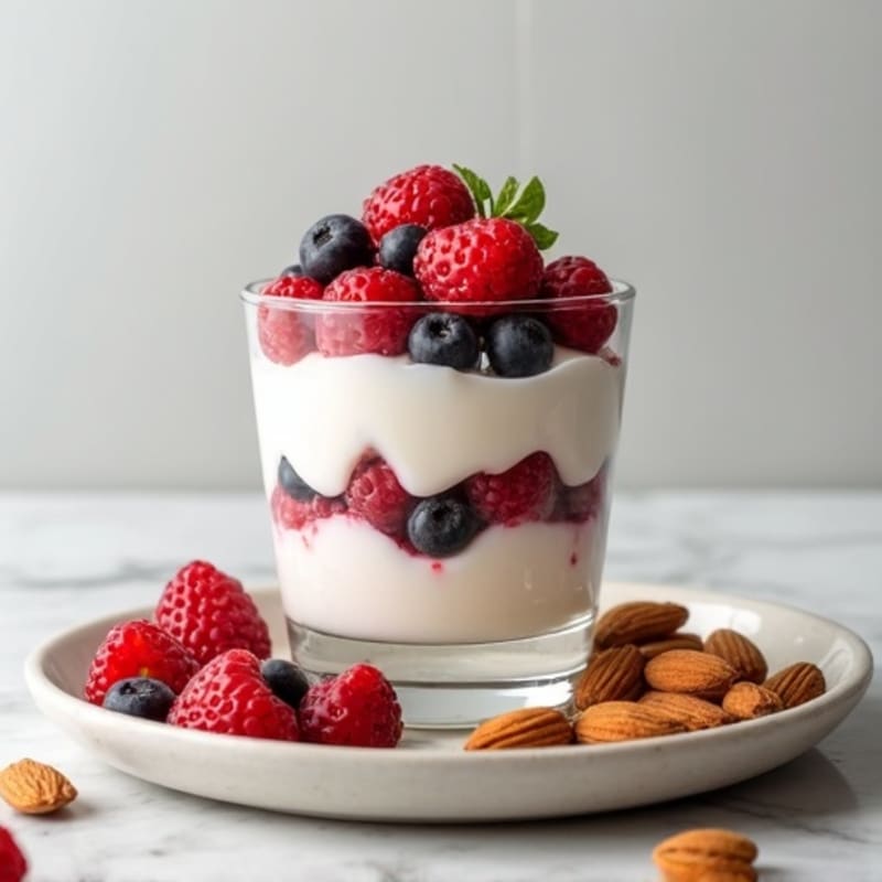 Greek Yogurt Protein Parfait with Mixed Berries and Almonds