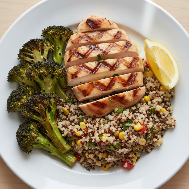 Grilled Chicken Breast with Quinoa and Roasted Broccoli