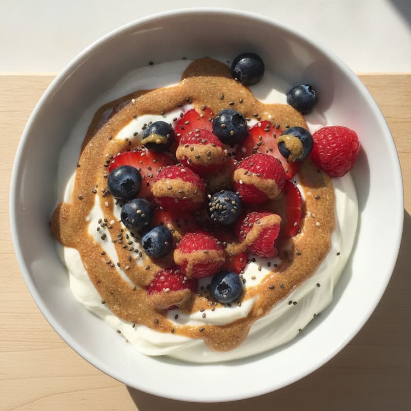 Greek Yogurt Protein Bowl with Mixed Berries and Almond Butter