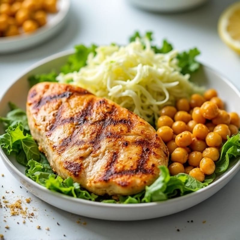Grilled Chicken Breast with Crunchy Cabbage Slaw and Chickpeas