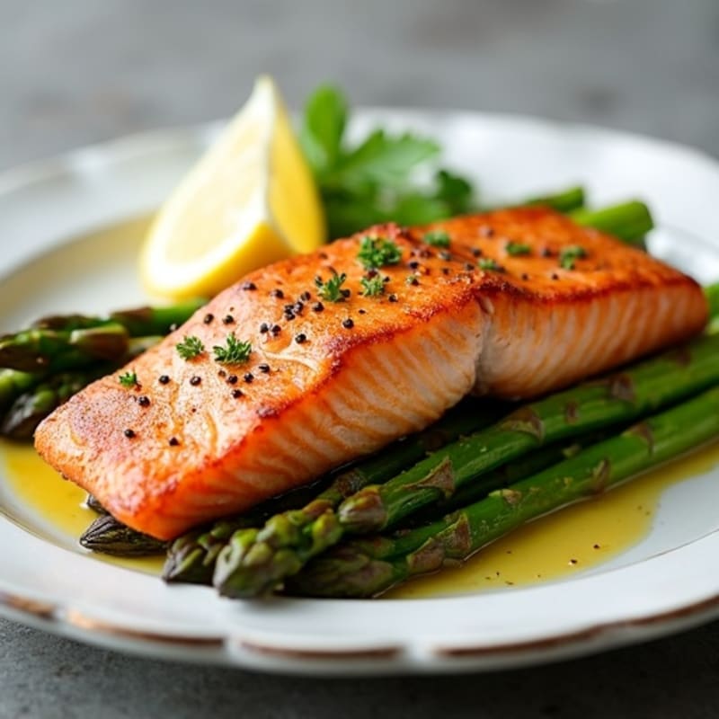 Crispy Pan-Seared Salmon with Roasted Asparagus
