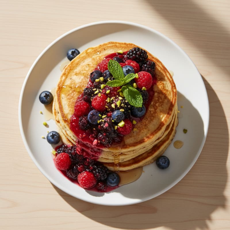 Fluffy Buttermilk Pancakes with Berry Compote