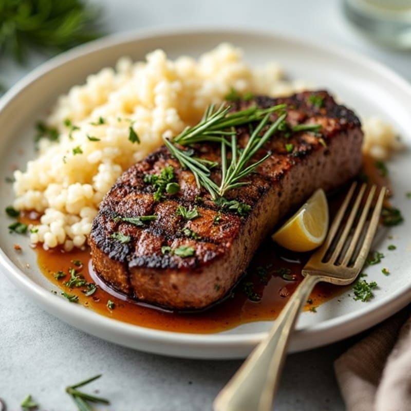 Garlic-Herb Pan Seared Steak with Jasmine Rice