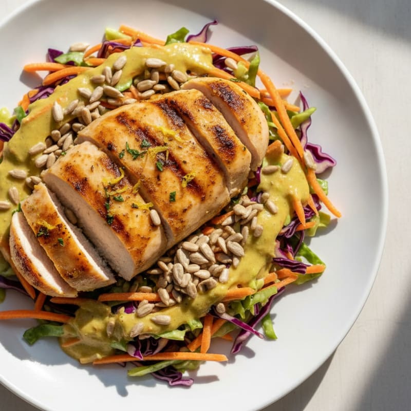 Grilled Chicken Breast with Crunchy Cabbage Slaw