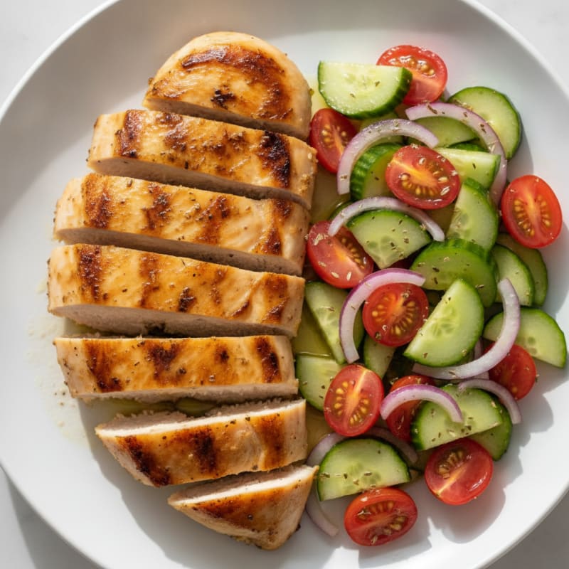 Grilled Chicken Breast with Cucumber Tomato Salad