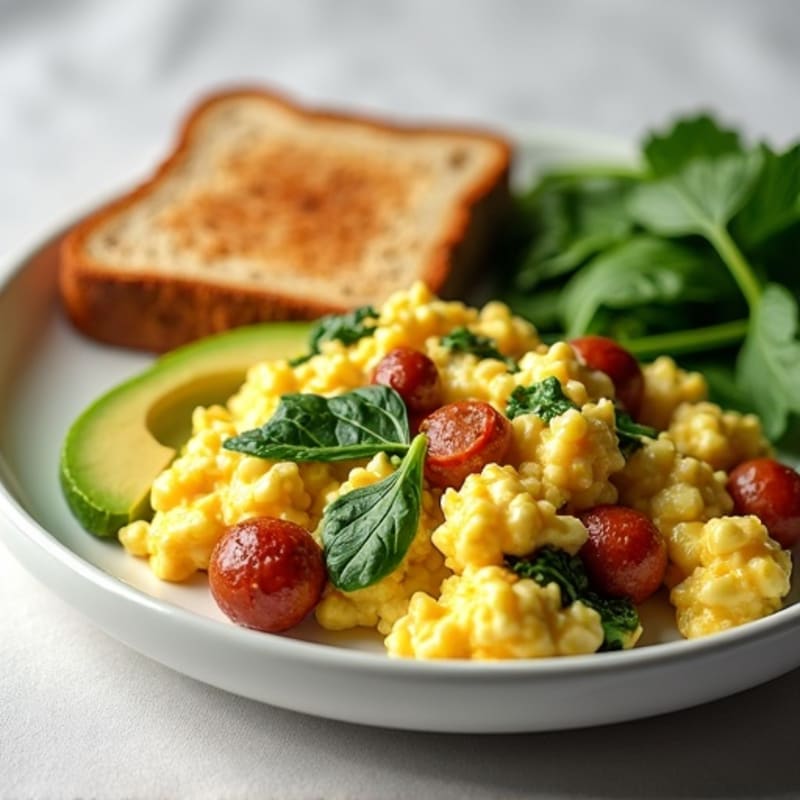 Egg White and Chicken Sausage Scramble with Spinach