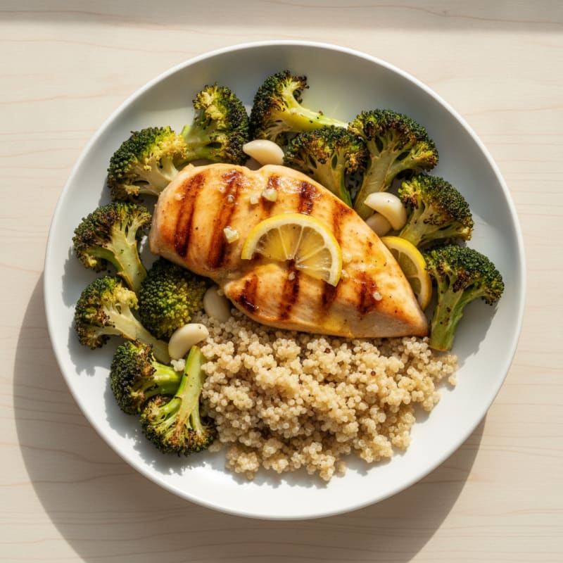 Grilled Chicken Breast with Quinoa and Roasted Broccoli