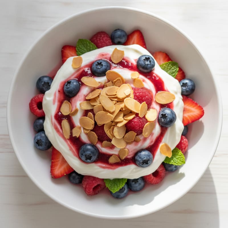 Greek Yogurt Protein Parfait with Mixed Berries and Almonds
