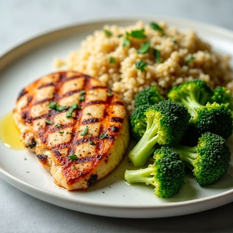 Grilled Chicken Breast with Quinoa and Steamed Broccoli