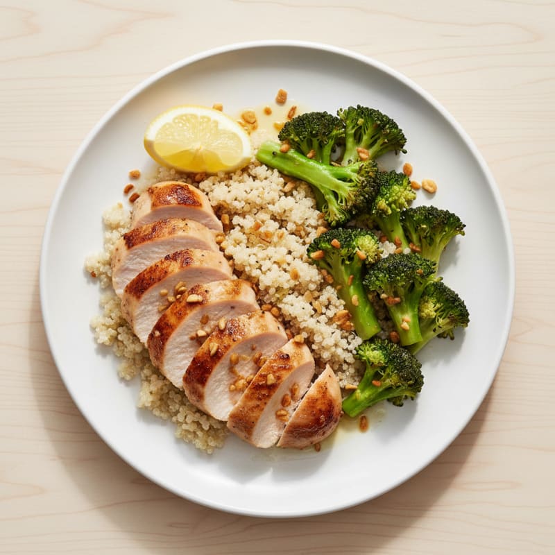 Seared Turkey Breast with Steamed Broccoli and Quinoa