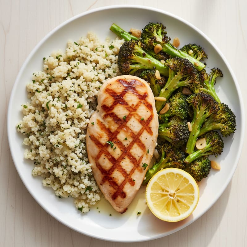 Grilled Chicken Breast with Quinoa and Roasted Broccoli