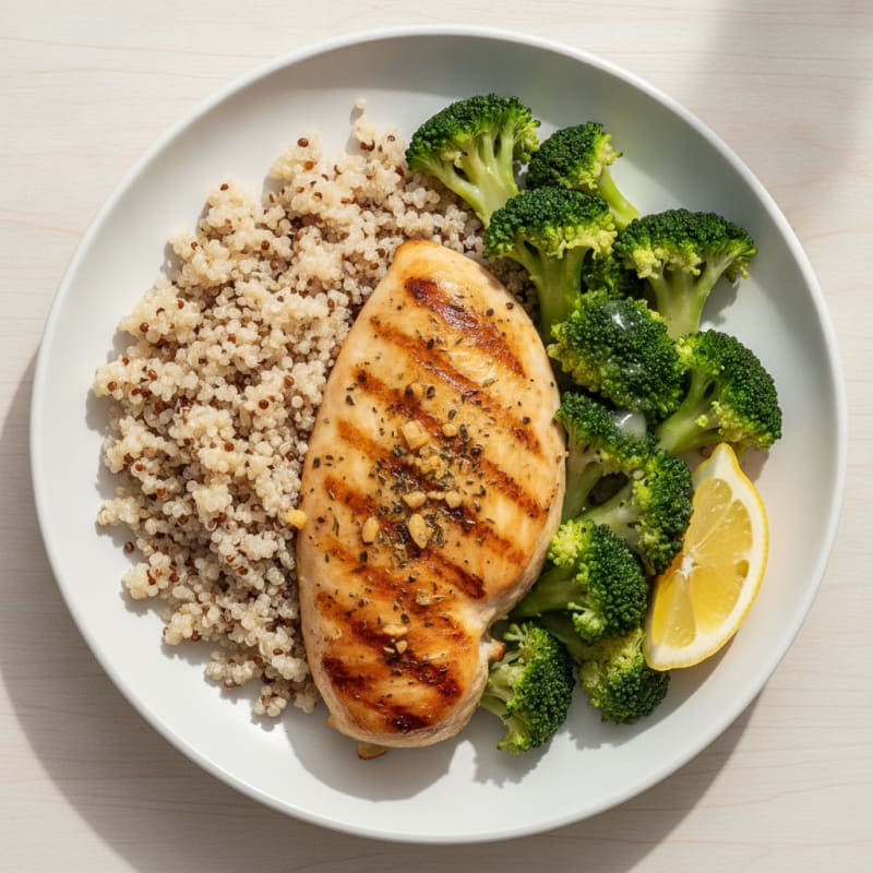 Grilled Chicken Breast with Quinoa and Steamed Broccoli