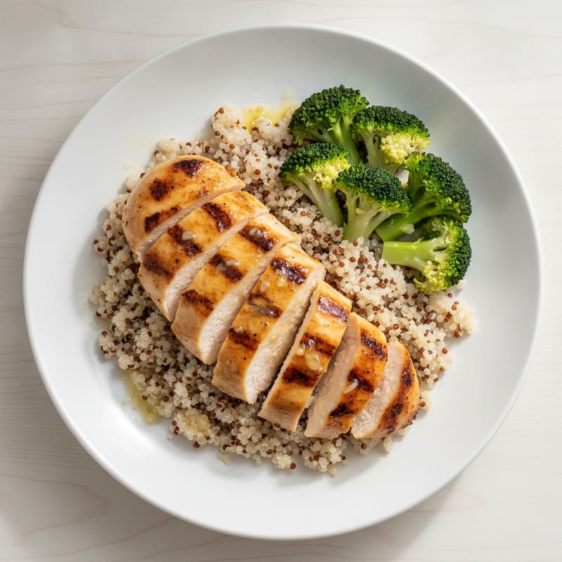 Grilled Chicken Breast with Quinoa and Steamed Broccoli