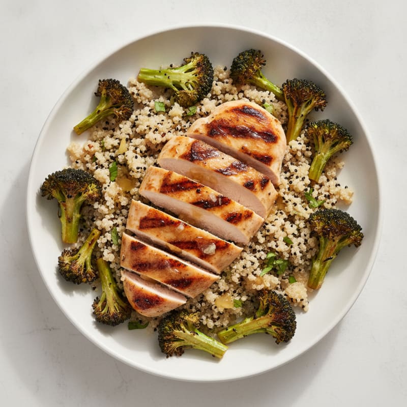 Grilled Chicken Breast with Quinoa and Roasted Broccoli