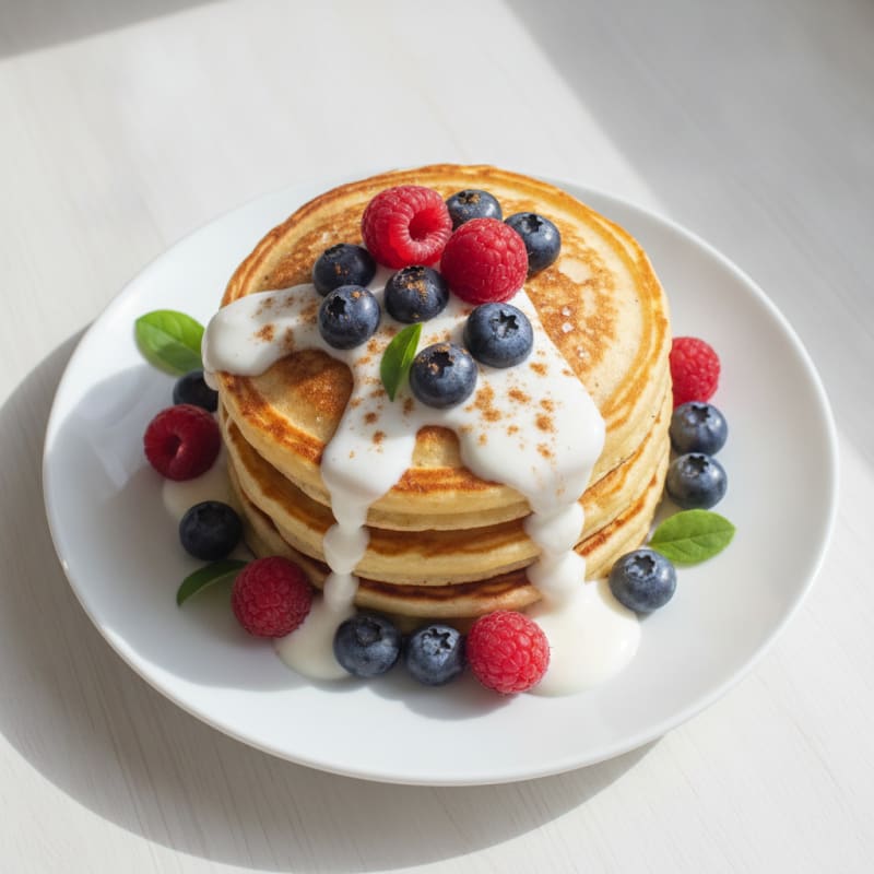 Vanilla Protein Pancakes with Berries