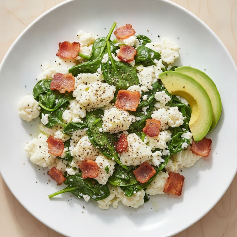 Egg White and Spinach Scramble with Turkey Bacon