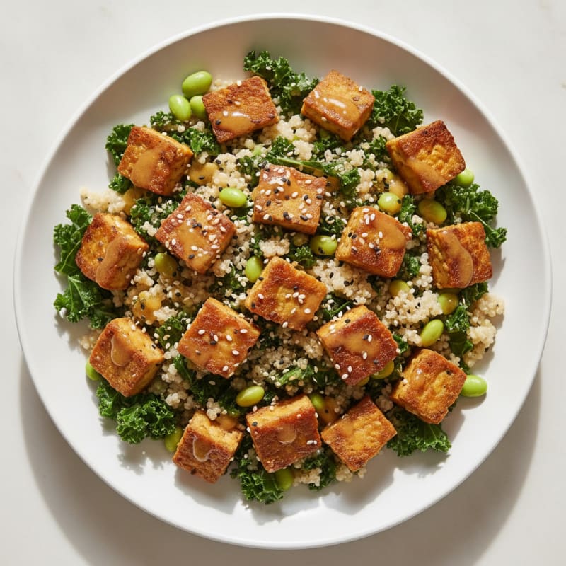 Crispy Tempeh Power Salad with Quinoa and Edamame