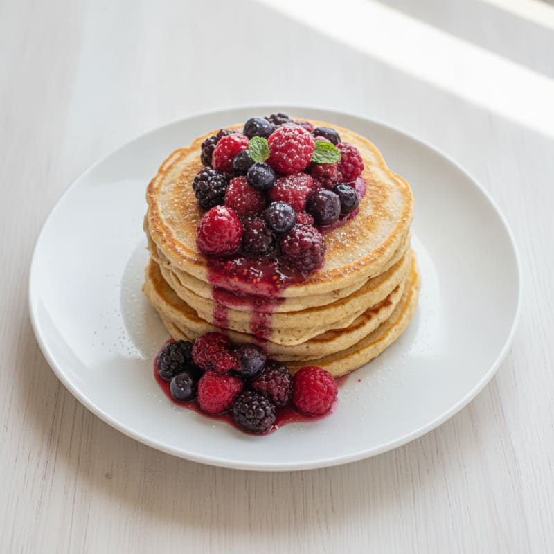 Fluffy Buttermilk Pancakes with Berry Compote