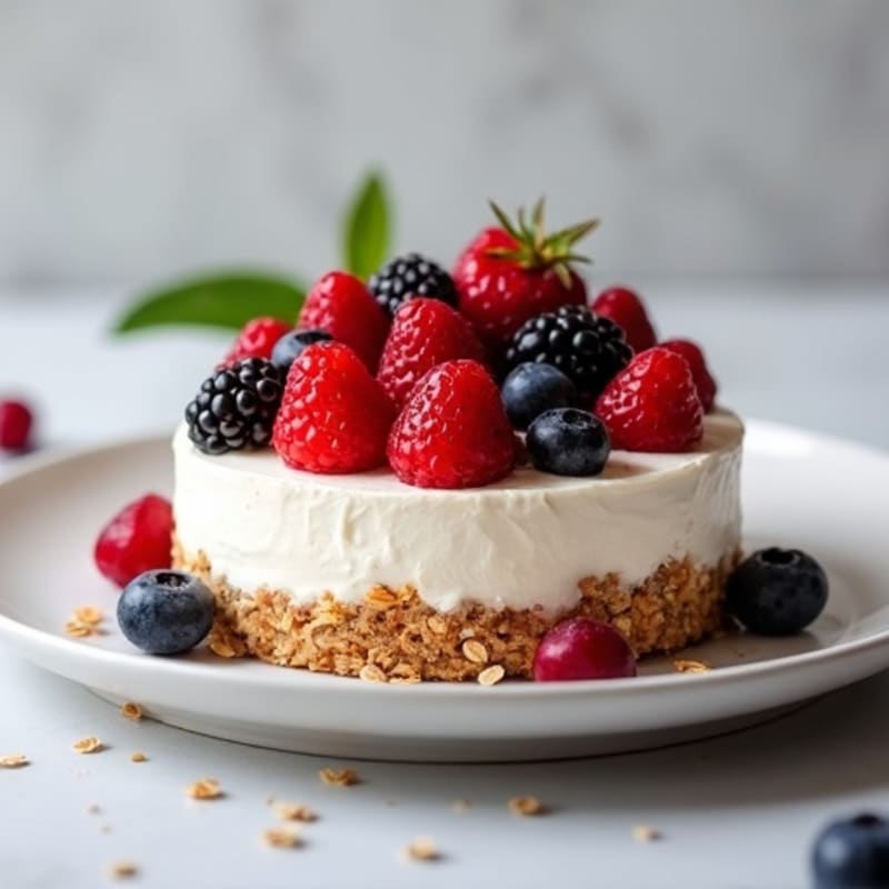 Greek Yogurt Protein Cheesecake with Mixed Berries