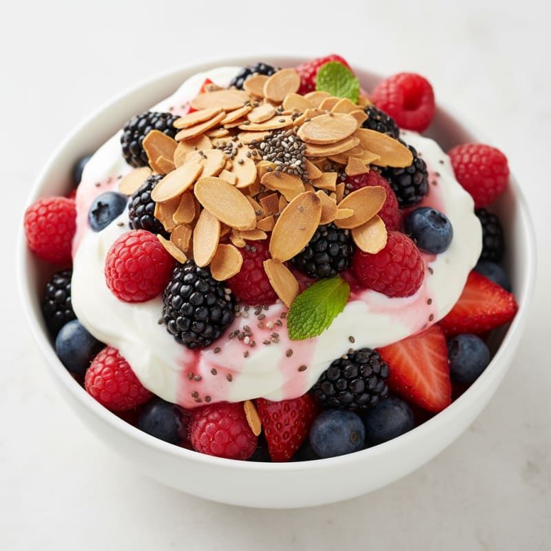 Greek Yogurt Protein Parfait with Mixed Berries and Almonds