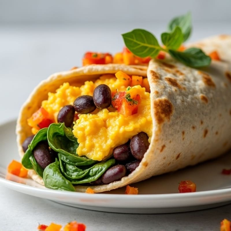 Hearty Scrambled Egg and Black Bean Breakfast Burrito