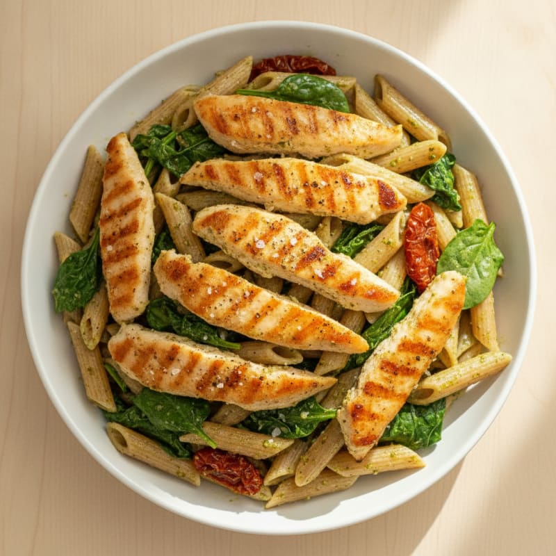 Pesto Chicken Pasta with Sun-Dried Tomatoes