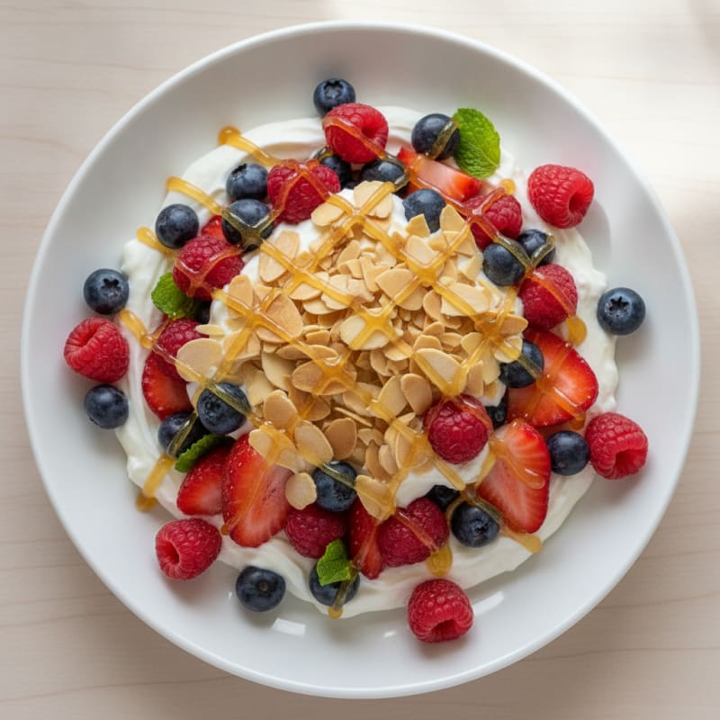 Greek Yogurt Parfait with Mixed Berries and Almonds
