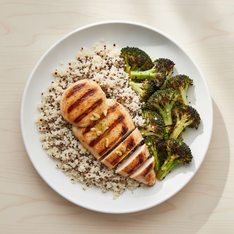 Grilled Chicken Breast with Quinoa and Roasted Broccoli