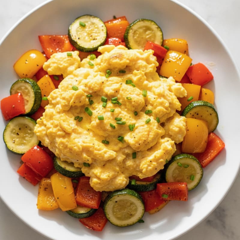 Hearty Scrambled Eggs with Roasted Vegetables