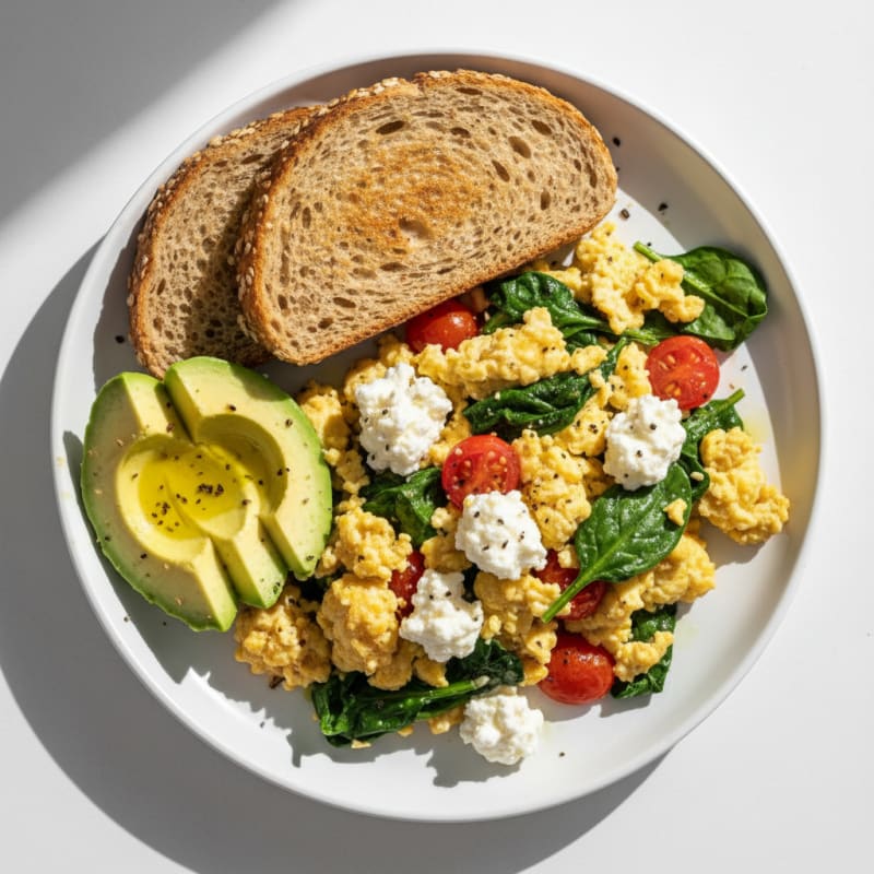 Cottage Cheese Scramble with Spinach and Tomatoes