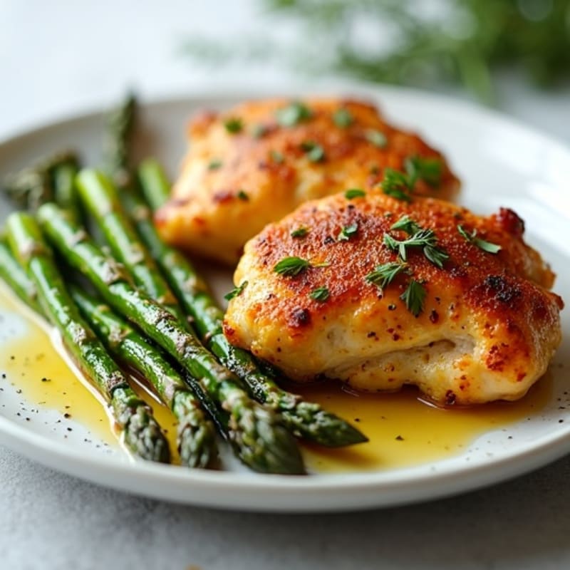 Crispy Lemon Herb Roasted Chicken Thighs with Roasted Asparagus