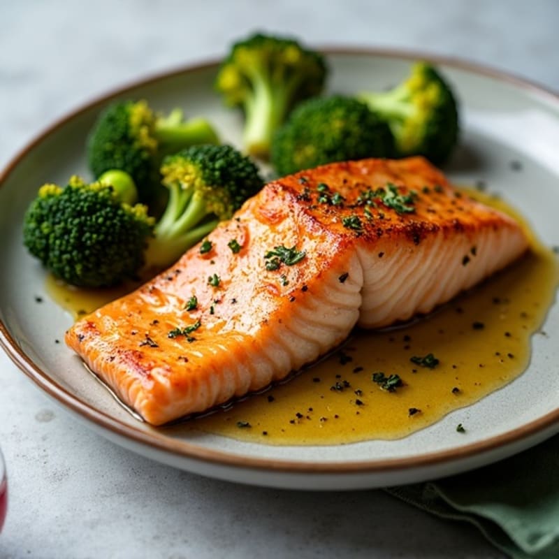 Crispy Pan-Seared Salmon with Garlic Roasted Broccoli