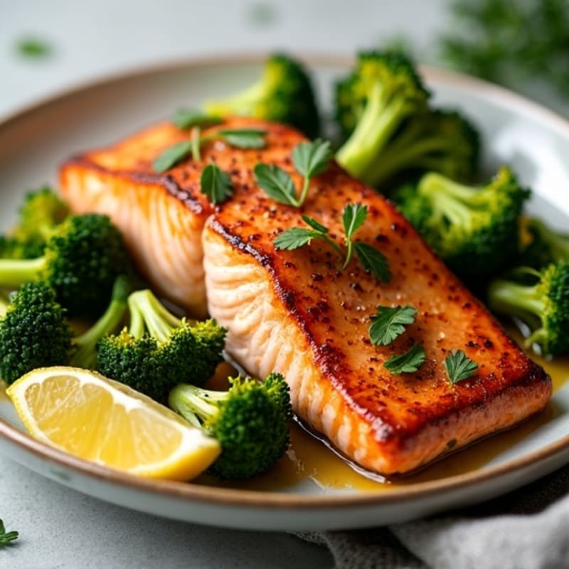 Crispy Pan-Seared Salmon with Roasted Broccoli