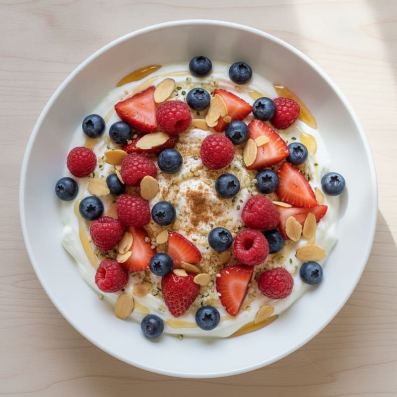 Greek Yogurt Bowl with Mixed Berries and Toasted Almonds