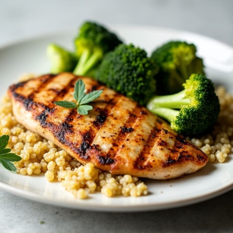 Grilled Chicken Breast with Quinoa and Roasted Broccoli