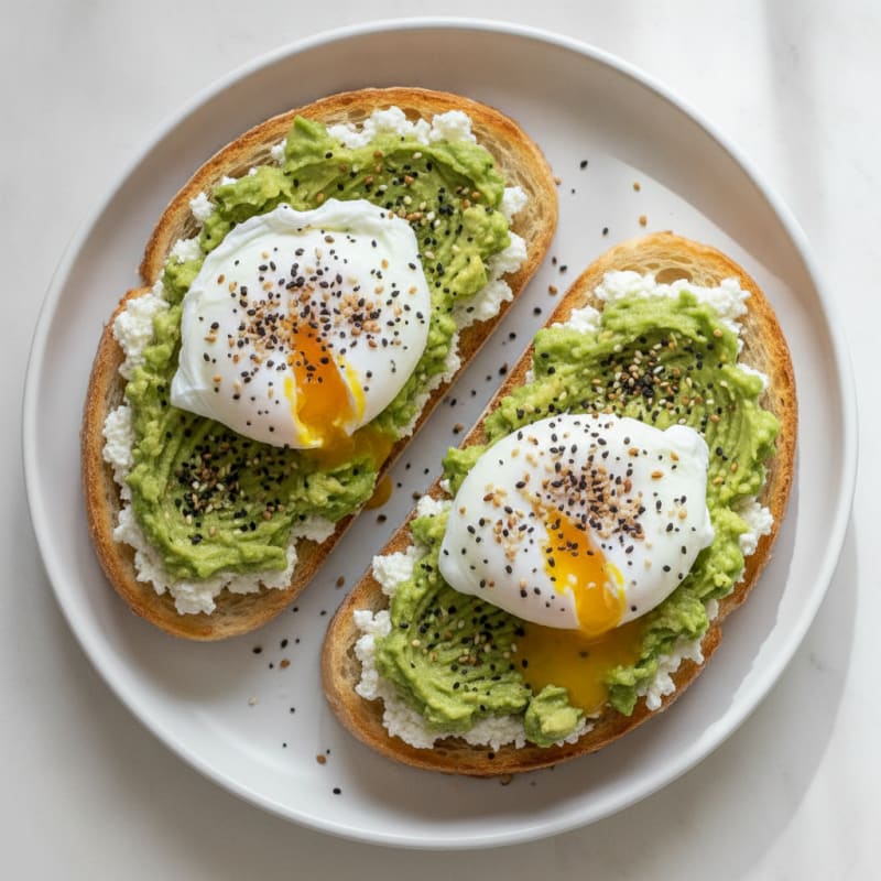Egg and Smashed Avocado Sourdough Toast with Cottage Cheese