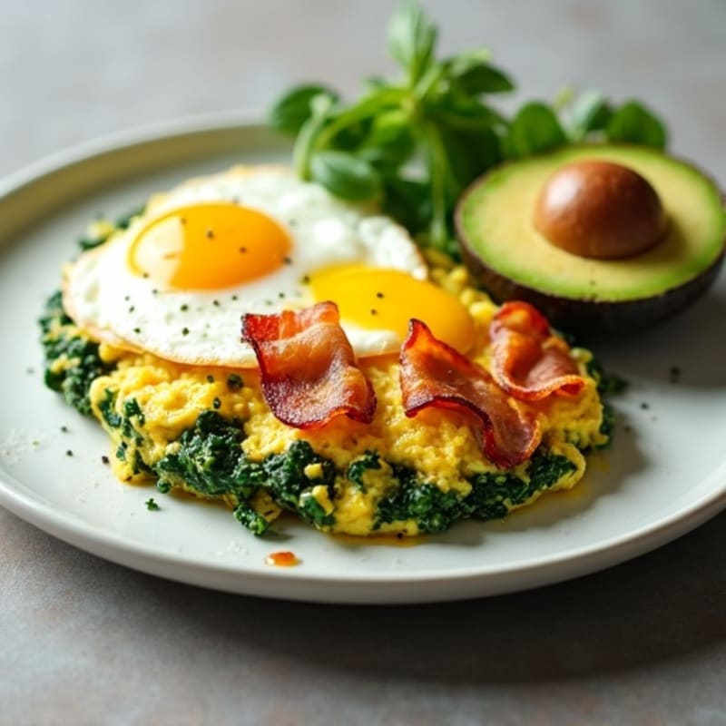 Cottage Cheese Scramble with Spinach and Turkey Bacon