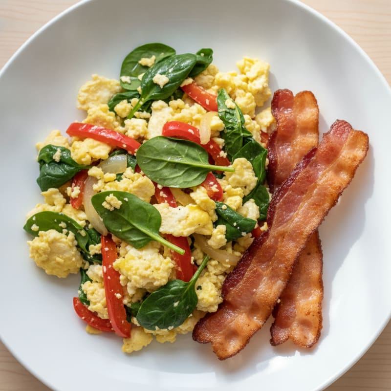 Egg White Veggie Scramble with Lean Turkey Bacon