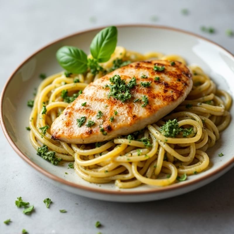 Pan-Seared Chicken with Creamy Pesto Whole Wheat Pasta