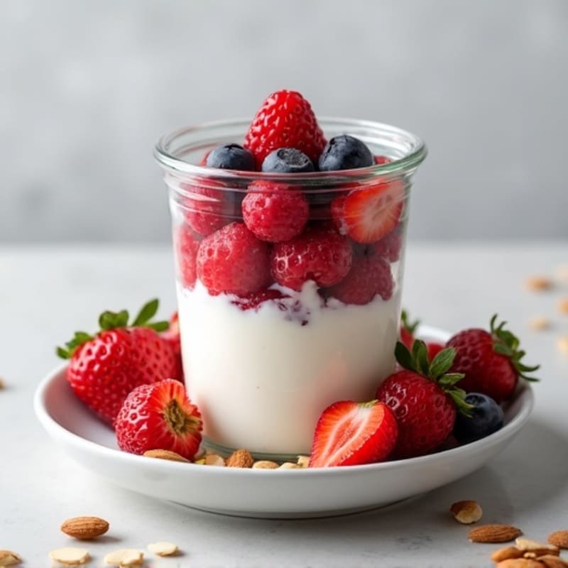 Greek Yogurt Protein Parfait with Mixed Berries and Almonds